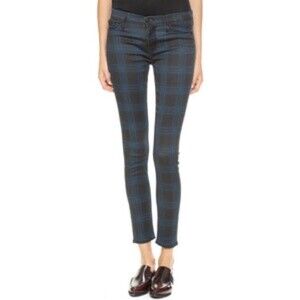 Hudson Nico Mid-Rise Super Skinny Plaid Jeans 24